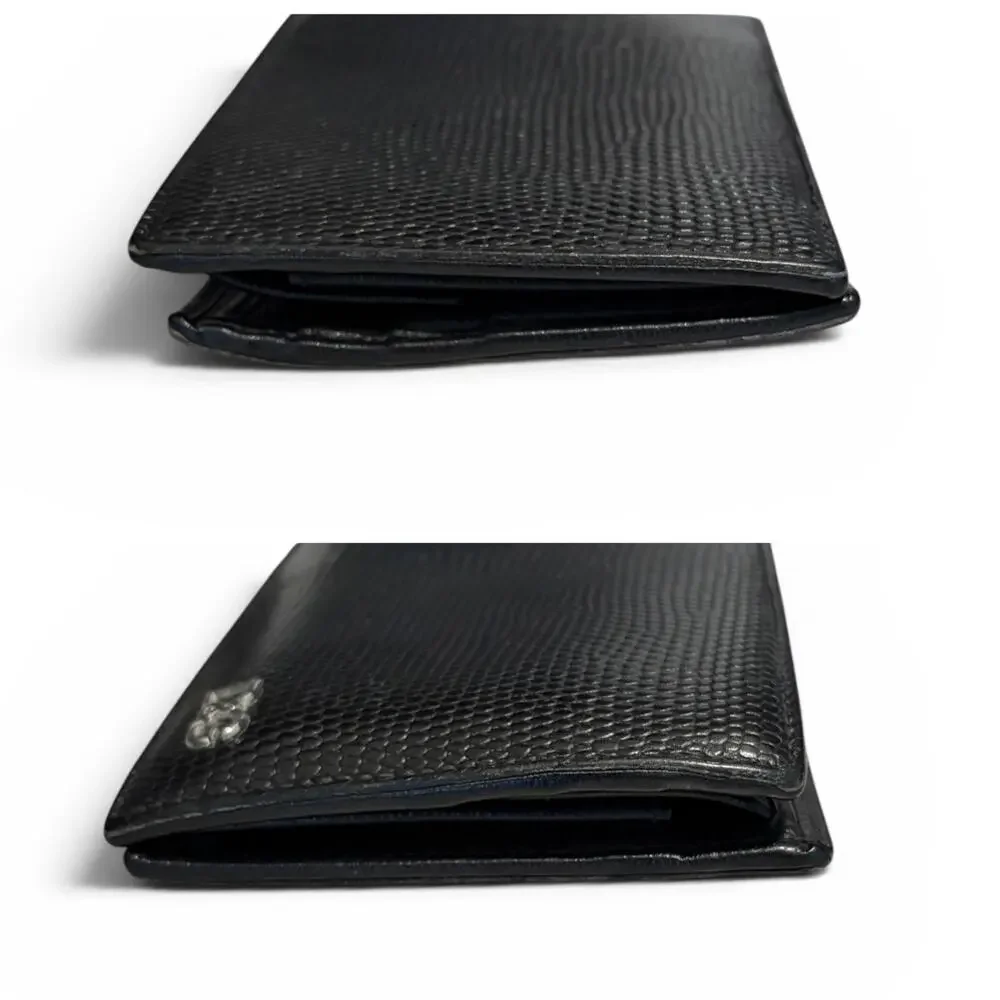 Dolce & Gabbana Black Lizard Embossed Leather Bifold Wallet Silver D&G Logo